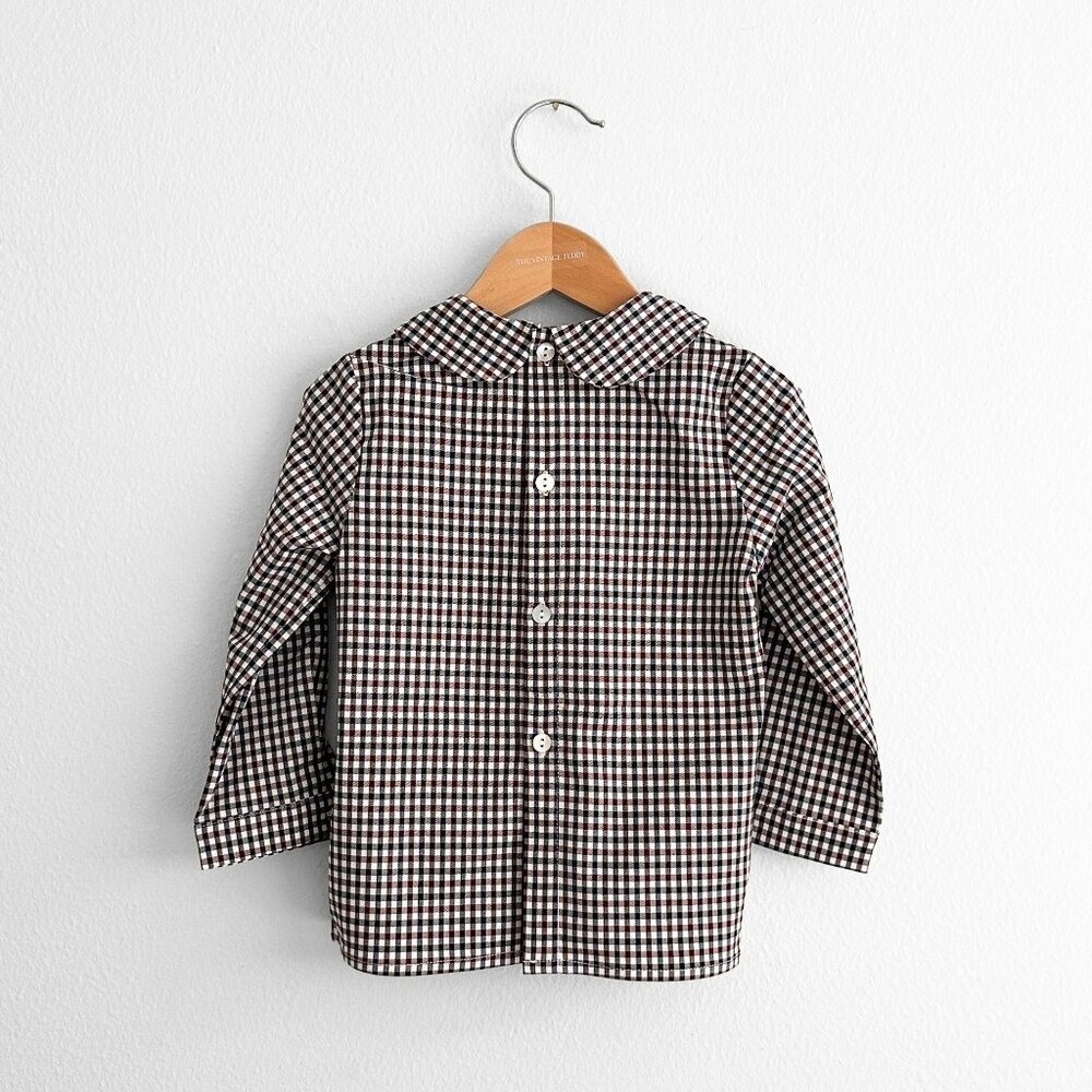NWT Handsome Boys Long Sleeve Dress Shirt & Pants Fall Gingham Burgundy/Navy 2T - Picture 3 of 5